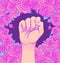 Woman\'s hand with her fist raised up. Girl Power. Feminism conce