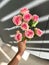 A woman\\\'s hand holds flowers. Gift for Valentine\\\'s Day, Mother\\\'s Day