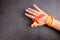 Woman`s hand with measuring tape. Weight watching