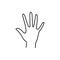 Woman`s Hand open palm with five finger icon line. Vector Illustration of female hands stop or Hi gesture.