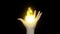 Woman`s hand with orange fire in the middle of the screen, 4k footage with special effects on black background