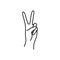 Woman`s hand peace sign line. Vector emblem of female hands of victory gesture. Lineart in a trendy minimalist style