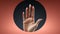Woman\\\'s hand raised, palm forward in a stop gesture, with long nails, generative ai