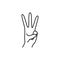 Woman`s Hand with three finger pointing up icon line. Vector Illustration of female hands gesture.