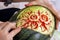 Woman\'s hands carved watermelon