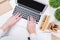 Woman\'s hands using laptop closeup