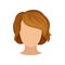 Woman s head with trendy hairstyle. Short brown hair. Fashionable female haircut with bang. Flat vector icon