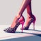 woman's legs in leopard print high heels with bows, clipart