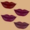 Woman s lip gestures set. Girl mouths close up with red lipstick