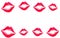 Woman`s lip set.The lip prints of color different women on a white background,Kiss Lips, Girl Mouth. Makeup pattern with colorful