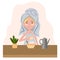 Woman's morning daily routine. young woman in a towel drinking coffee or tea from a cup on breakfast. Self-love with