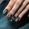 The woman\\\'s nails are decorated with green and red designs, Generative AI