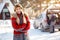 Woman`s portrait on winter holiday outdoor