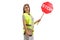 Woman with safety vest and stop looking backwards