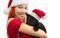 Woman in Santa Claus Hat with Cat Santa - Cute Christmas Cat, Ch