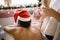 Woman with Santa hat ready for massage with oil