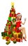 Woman Santa on stack of gifts