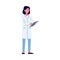 Woman scientist or doctor in laboratory coat flat vector illustration isolated.