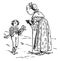 Woman Scolding Boy with a Hobby Horse, vintage illustration