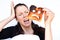 Woman scream at a burnt slice of toast