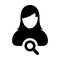 Woman search icon vector female user person profile avatar symbol with magnifying glass in flat color glyph pictogram