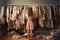 Woman selecting cloth from her wardrobe\\\'s rack, back facing camera. Concept of nothing to wear and getting dressed