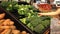 Woman selecting fresh broccoli in grocery store