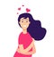 Woman self hug. Female esteem yourself self love, narcissistic young smiling girl self-confidence creative vector