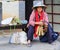 The woman selling eggs in hot sea park,tengchong,yunnan,china