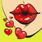 Woman Sending heart Kisses pop art comic style