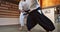 Woman, sensei and aikido fight for training, fitness and challenge with action, exercise and coaching. Teaching