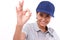 Woman service staff giving ok hand gesture