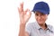 Woman service staff giving ok hand gesture