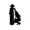 Woman sews clothes silhouette tailor workshop icon