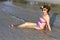 Woman shape bikini and wave morning on beach