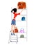 Woman. Shelf with bags. Vector illustration