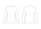 Woman shirt outline template with long sleeve. Regular length tee for girl. Shirt technical mockup in front and back