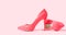 Woman Shoes Banner. High heels closeup. Top view. Women fashion. Ladies accessories. Girly casual formal shoe isolated. pink