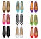 Woman shoes top view. Female fashion slippers set. Collection of vector icons