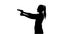 Woman shoots a gun. Silhouette. White