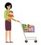 Woman shopper with shopping basket and baby