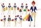 Woman shopper vector character set holding shopping bags with fashion clothes