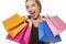 Woman with shopping bags - ecstatic, happy, dynamic girl