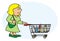 Woman and shopping cart, cartoon, humorous vector illustration, eps.