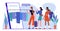 Woman shopping online flat vector illustration, cartoon happy female customer characters holding new clothes, choosing