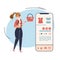 Woman is shopping via mobile application. Business vector illustration with working person. Modern flat light style