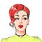 Woman with short hairstyle, young beautiful stylish girl with red hair and bright make up