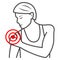 Woman shoulder hurts thin line icon, body pain concept, shoulder pain vector sign on white background, outline style