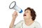 Woman shouts something into a megaphone