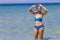 Woman show bikini blue pretty blue water